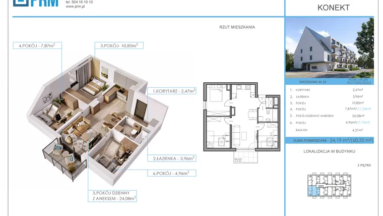 Rzut - Mieszkanie na sprzedaż 4 pokoje o powierzchni 54,19 m² - numer M19 w Konekt