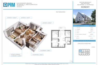 Rzut - Mieszkanie na sprzedaż 4 pokoje o powierzchni 54,78 m² - numer M20 w Konekt