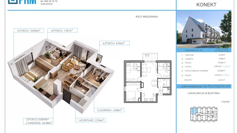 Rzut - Mieszkanie na sprzedaż 4 pokoje o powierzchni 54,78 m² - numer M20 w Konekt