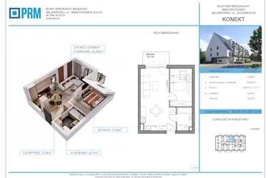 Rzut - Mieszkanie na sprzedaż 2 pokoje o powierzchni 35,34 m² - numer M22 w Konekt