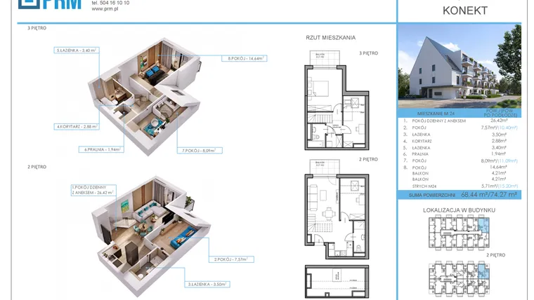 Rzut - Mieszkanie na sprzedaż 4 pokoje o powierzchni 68,44 m² - numer M24 w Konekt