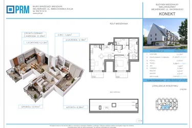 Rzut - Mieszkanie na sprzedaż 3 pokoje o powierzchni 61,36 m² - numer M28 w Konekt