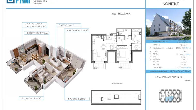 Rzut - Mieszkanie na sprzedaż 3 pokoje o powierzchni 61,36 m² - numer M28 w Konekt
