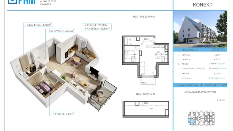 Rzut - Mieszkanie na sprzedaż 2 pokoje o powierzchni 41,55 m² - numer M29 w Konekt
