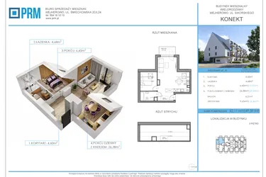Rzut - Mieszkanie na sprzedaż 2 pokoje o powierzchni 42,11 m² - numer M30 w Konekt