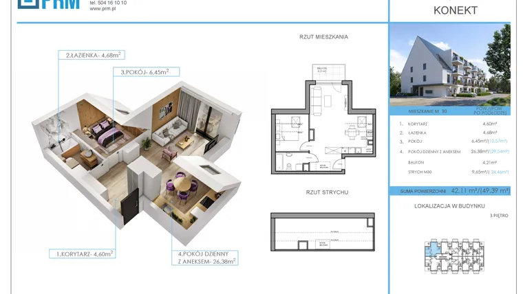 Rzut - Mieszkanie na sprzedaż 2 pokoje o powierzchni 42,11 m² - numer M30 w Konekt