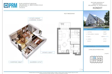 Rzut - Mieszkanie na sprzedaż 2 pokoje o powierzchni 31,92 m² - numer M21 w Konekt