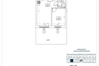 Rzut - Mieszkanie na sprzedaż 2 pokoje o powierzchni 36,54 m² - numer M-2 w Przystań Lotnisko