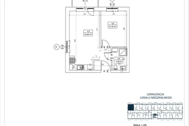 Rzut - Mieszkanie na sprzedaż 2 pokoje o powierzchni 40,42 m² - numer M-4 w Przystań Lotnisko