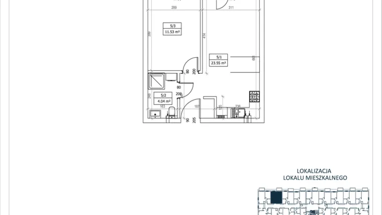 Rzut - Mieszkanie na sprzedaż 2 pokoje o powierzchni 39,12 m² - numer M-5 w Przystań Lotnisko