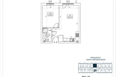Rzut - Mieszkanie na sprzedaż 2 pokoje o powierzchni 42,34 m² - numer M-8 w Przystań Lotnisko