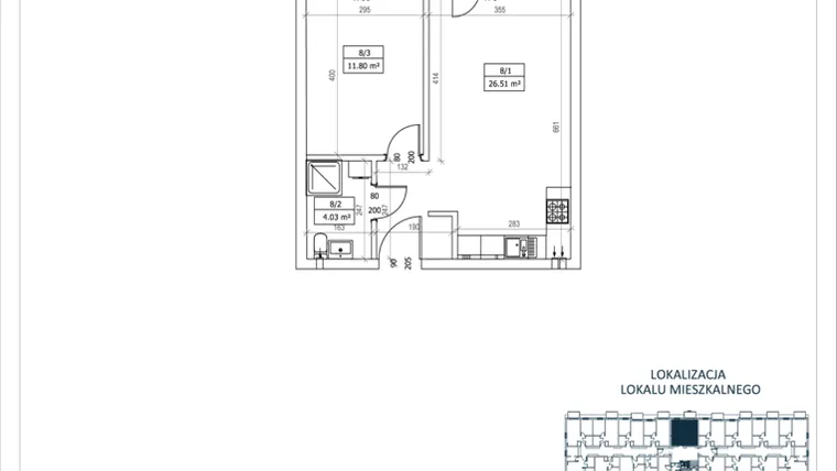 Rzut - Mieszkanie na sprzedaż 2 pokoje o powierzchni 42,34 m² - numer M-8 w Przystań Lotnisko