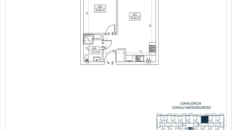 Rzut - Mieszkanie na sprzedaż 2 pokoje o powierzchni 40,55 m² - numer M-10 w Przystań Lotnisko