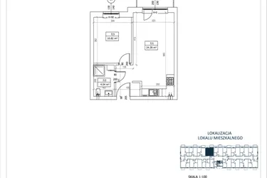 Rzut - Mieszkanie na sprzedaż 2 pokoje o powierzchni 39,25 m² - numer M-7 w Przystań Lotnisko