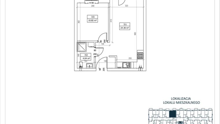 Rzut - Mieszkanie na sprzedaż 2 pokoje o powierzchni 39,25 m² - numer M-7 w Przystań Lotnisko