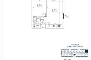 Rzut - Mieszkanie na sprzedaż 2 pokoje o powierzchni 43,06 m² - numer M-12 w Przystań Lotnisko