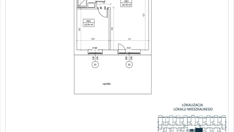 Rzut - Mieszkanie na sprzedaż 2 pokoje o powierzchni 39,06 m² - numer M-16 w Przystań Lotnisko