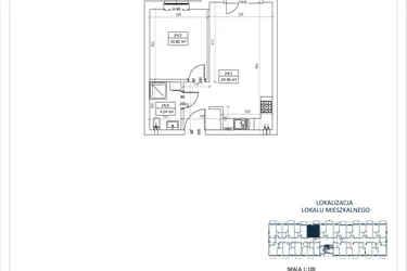 Rzut - Mieszkanie na sprzedaż 2 pokoje o powierzchni 39,32 m² - numer M-24 w Przystań Lotnisko