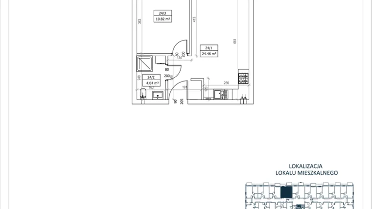Rzut - Mieszkanie na sprzedaż 2 pokoje o powierzchni 39,32 m² - numer M-24 w Przystań Lotnisko
