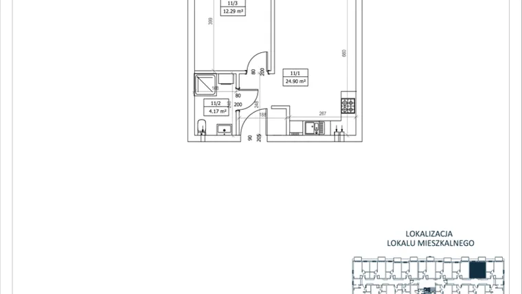 Rzut - Mieszkanie na sprzedaż 2 pokoje o powierzchni 41,36 m² - numer M-11 w Przystań Lotnisko