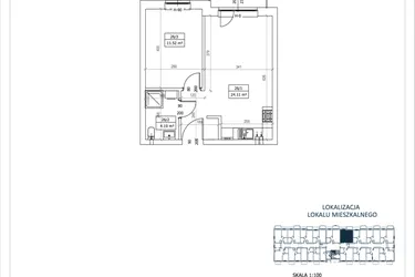 Rzut - Mieszkanie na sprzedaż 2 pokoje o powierzchni 39,82 m² - numer M-26 w Przystań Lotnisko