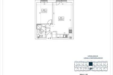 Rzut - Mieszkanie na sprzedaż 2 pokoje o powierzchni 42,26 m² - numer M-25 w Przystań Lotnisko