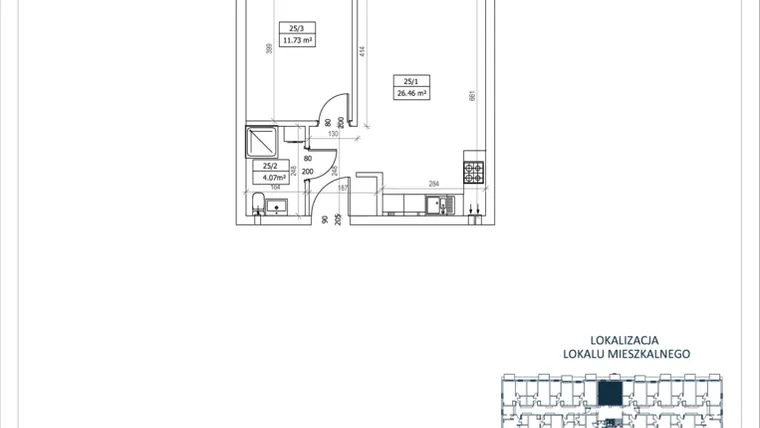 Rzut - Mieszkanie na sprzedaż 2 pokoje o powierzchni 42,26 m² - numer M-25 w Przystań Lotnisko