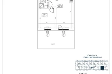 Rzut - Mieszkanie na sprzedaż 2 pokoje o powierzchni 38,79 m² - numer M-14 w Przystań Lotnisko