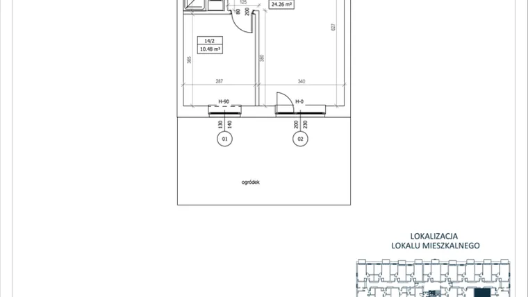 Rzut - Mieszkanie na sprzedaż 2 pokoje o powierzchni 38,79 m² - numer M-14 w Przystań Lotnisko