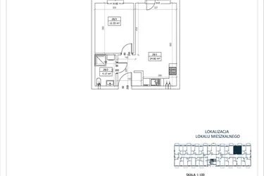 Rzut - Mieszkanie na sprzedaż 2 pokoje o powierzchni 41,32 m² - numer M-28 w Przystań Lotnisko