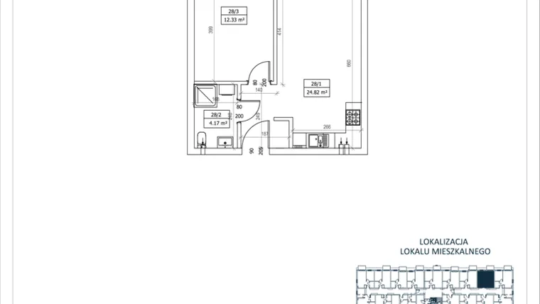 Rzut - Mieszkanie na sprzedaż 2 pokoje o powierzchni 41,32 m² - numer M-28 w Przystań Lotnisko