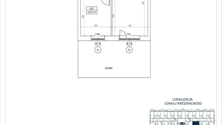 Rzut - Mieszkanie na sprzedaż 2 pokoje o powierzchni 38,63 m² - numer M-15 w Przystań Lotnisko