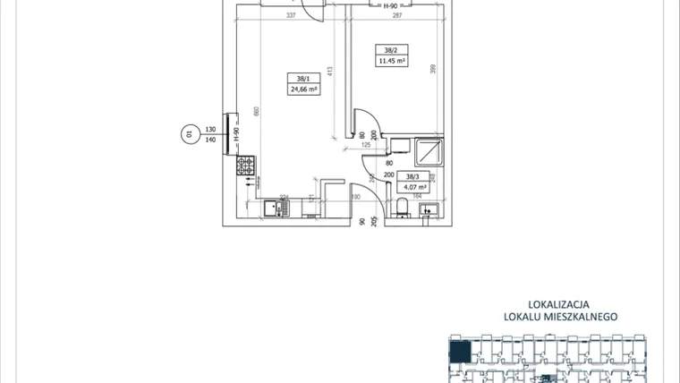 Rzut - Mieszkanie na sprzedaż 2 pokoje o powierzchni 40,18 m² - numer M-38 w Przystań Lotnisko