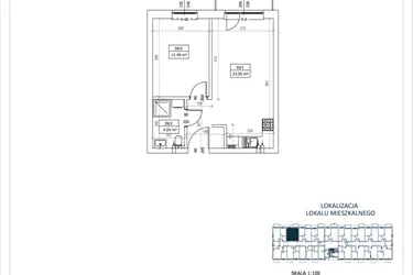 Rzut - Mieszkanie na sprzedaż 2 pokoje o powierzchni 39,08 m² - numer M-39 w Przystań Lotnisko