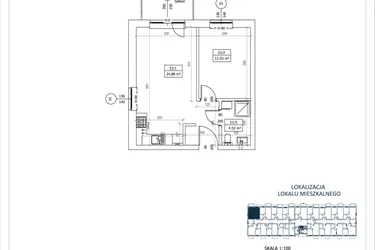Rzut - Mieszkanie na sprzedaż 2 pokoje o powierzchni 40,43 m² - numer M-21 w Przystań Lotnisko
