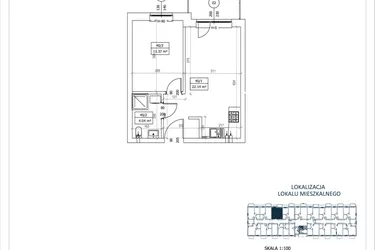 Rzut - Mieszkanie na sprzedaż 2 pokoje o powierzchni 37,55 m² - numer M-40 w Przystań Lotnisko
