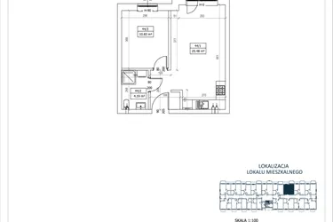 Rzut - Mieszkanie na sprzedaż 2 pokoje o powierzchni 40,5 m² - numer M-44 w Przystań Lotnisko