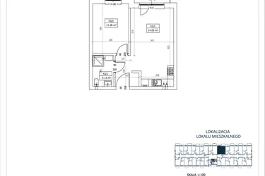 Rzut - Mieszkanie na sprzedaż 2 pokoje o powierzchni 39,56 m² - numer M-43 w Przystań Lotnisko