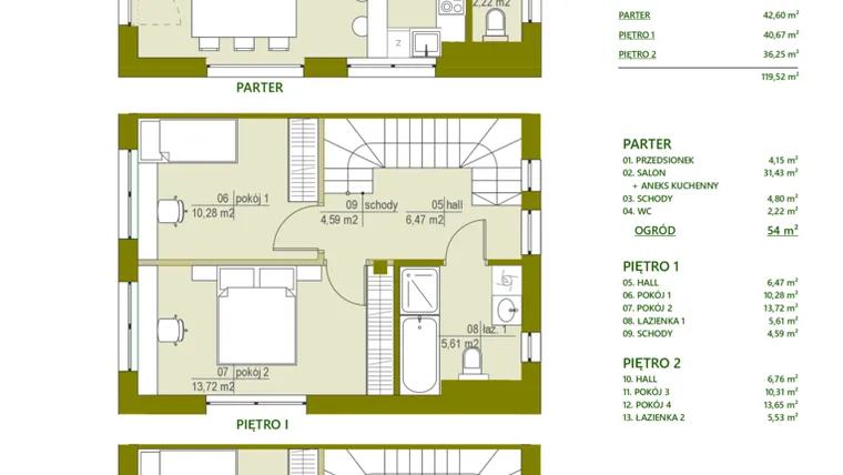 Rzut - Dom na sprzedaż 4 pokoje o powierzchni 119,52 m² - numer A13 w Triton Kampinos II