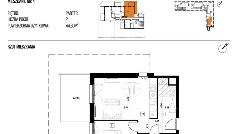 Rzut - Mieszkanie na sprzedaż 2 pokoje o powierzchni 44,6 m² - numer 22L/04 w Naturama III