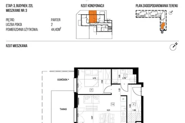 Rzut - Mieszkanie na sprzedaż 2 pokoje o powierzchni 44,4 m² - numer 22L/03 w Naturama III