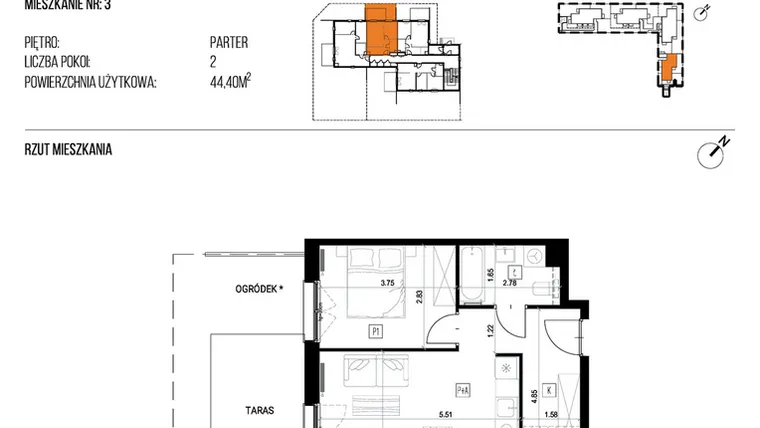 Rzut - Mieszkanie na sprzedaż 2 pokoje o powierzchni 44,4 m² - numer 22L/03 w Naturama III