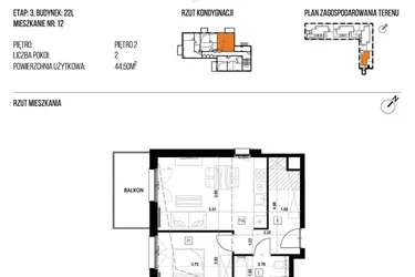 Rzut - Mieszkanie na sprzedaż 2 pokoje o powierzchni 44,5 m² - numer 22L/12 w Naturama III