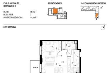 Rzut - Mieszkanie na sprzedaż 2 pokoje o powierzchni 44,4 m² - numer 22L/07 w Naturama III