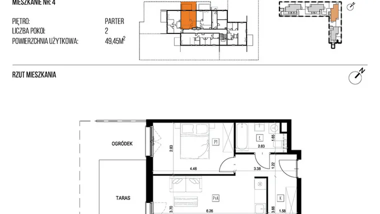 Rzut - Mieszkanie na sprzedaż 2 pokoje o powierzchni 49,45 m² - numer 22M/04 w Naturama III