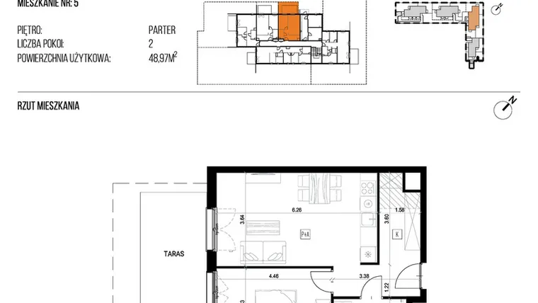 Rzut - Mieszkanie na sprzedaż 2 pokoje o powierzchni 48,97 m² - numer 22M/05 w Naturama III