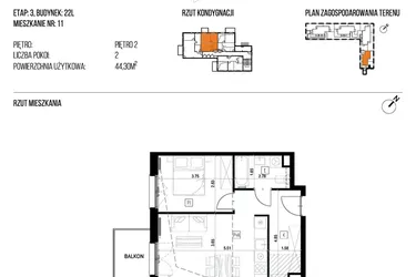 Rzut - Mieszkanie na sprzedaż 2 pokoje o powierzchni 44,3 m² - numer 22L/11 w Naturama III