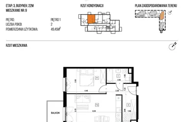 Rzut - Mieszkanie na sprzedaż 2 pokoje o powierzchni 49,45 m² - numer 22M/09 w Naturama III