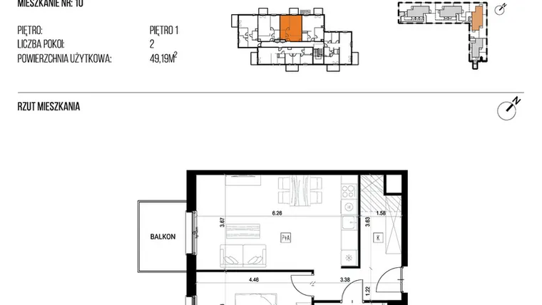 Rzut - Mieszkanie na sprzedaż 2 pokoje o powierzchni 49,19 m² - numer 22M/10 w Naturama III