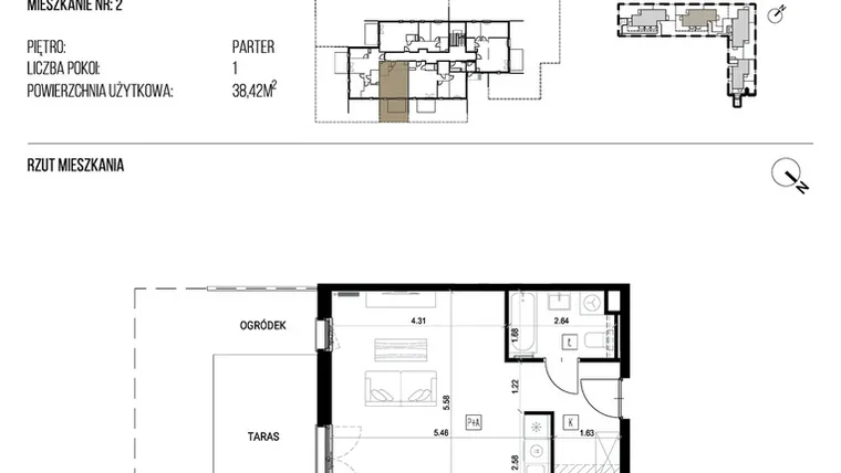 Rzut - Mieszkanie na sprzedaż 1 pokój o powierzchni 38,42 m² - numer 22N/02 w Naturama III